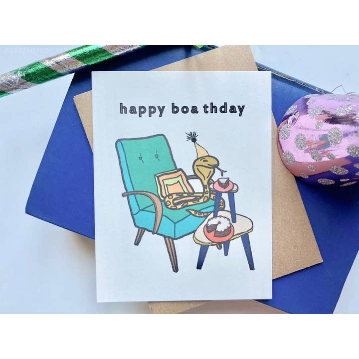 HEI LO CARDS – wholesale Birthday card – "Happy Boa thday" Smiling Snake Birthday Card