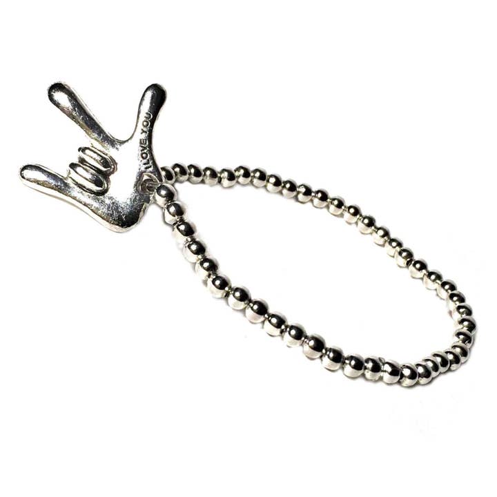 Jeg elsker U sølv zink på skinnende sølv armbånd for engroshandel hos Low Tide Island Design