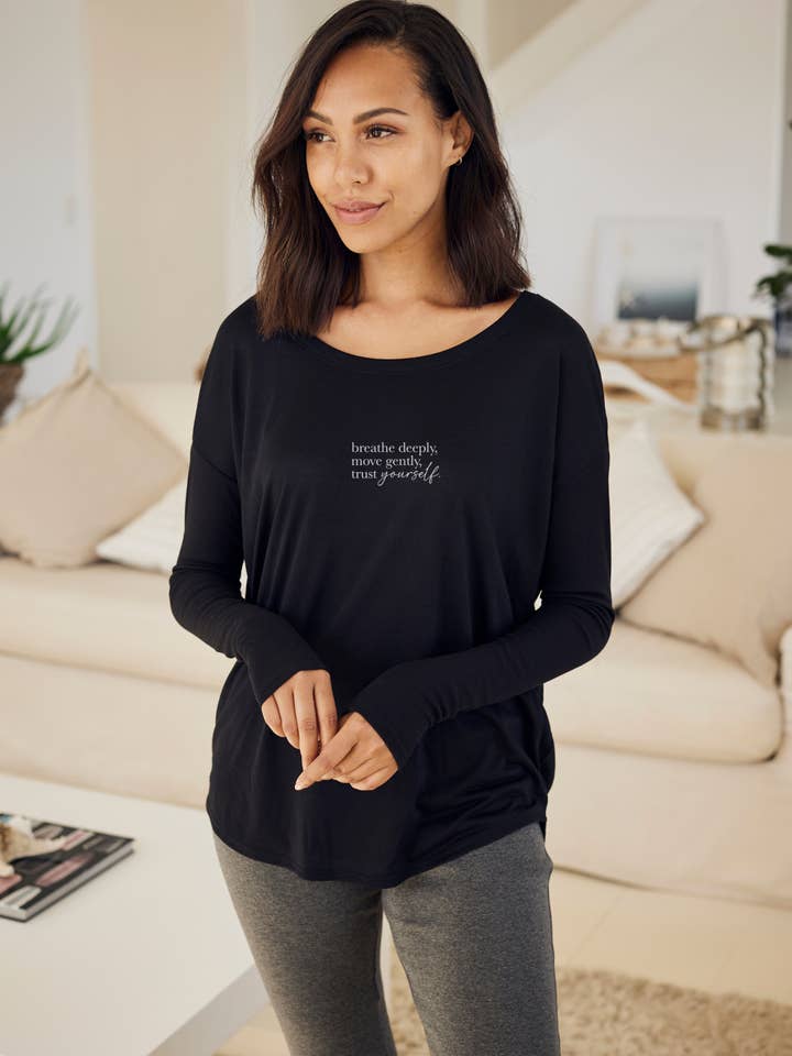 "Trust Yourself" Original Ribbed Long Sleeve Tee for wholesale by Om & Ah London