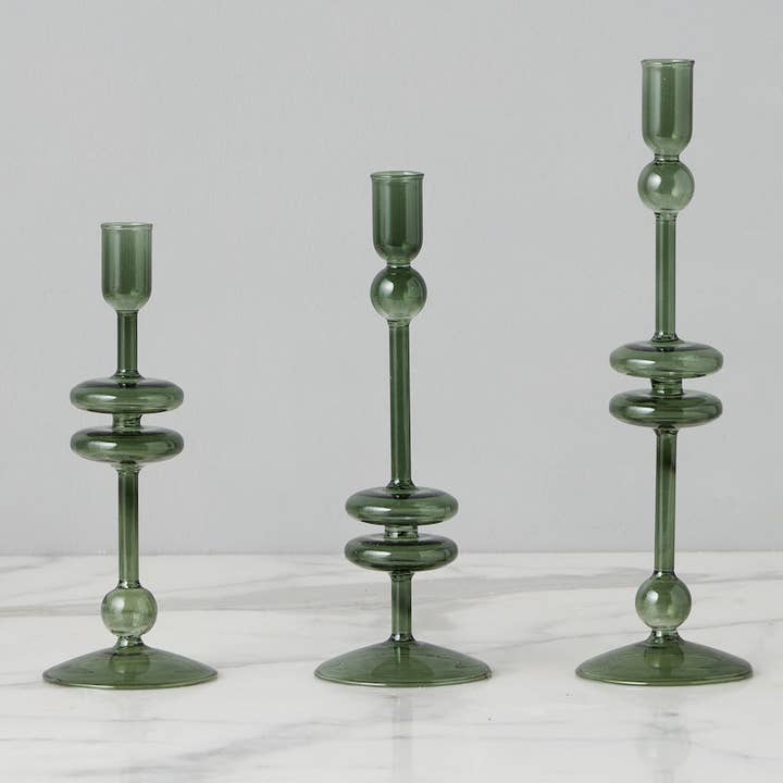 etúHOME - Vendita all'ingrosso Portacandele - Coppia di Candelabri in Vetro, Medi, Smeraldo2