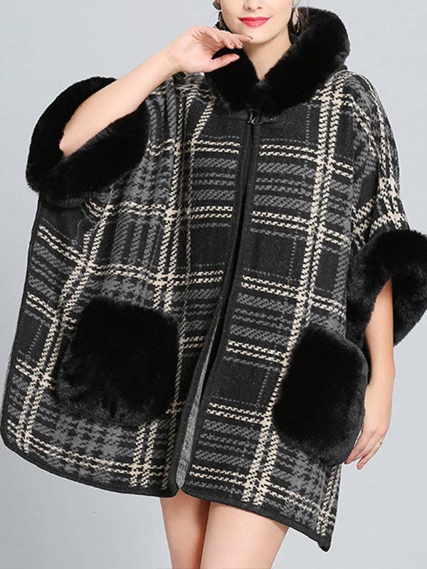 StyleGalX - Wholesale Cape - Women's - Feeling Fluffery Plaid Print Plus Size Cape Cardigan6