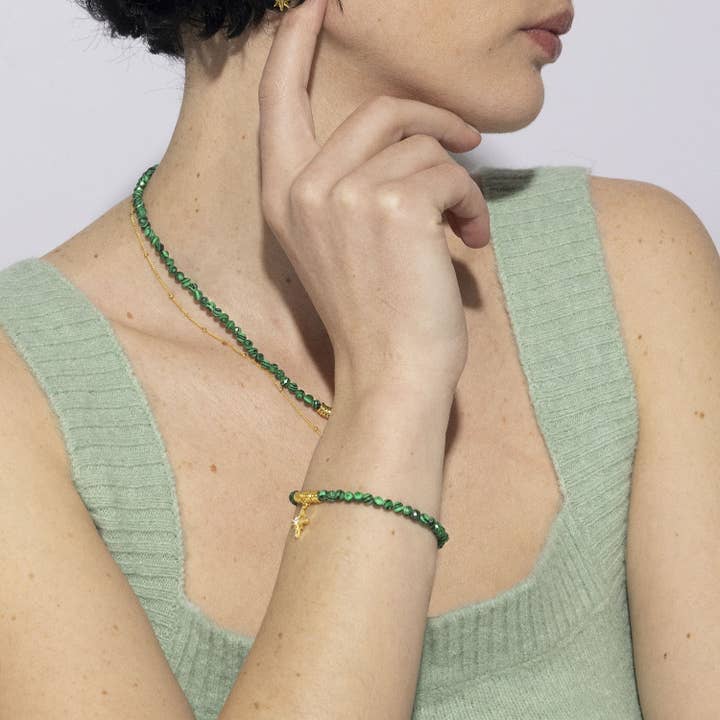 Luxenter - Wholesale Charm/Dangle Bracelet - Pulsera Luxenter de Plata de Ley 925 con Malaquita acabada en oro amarillo de 18K - Locare1