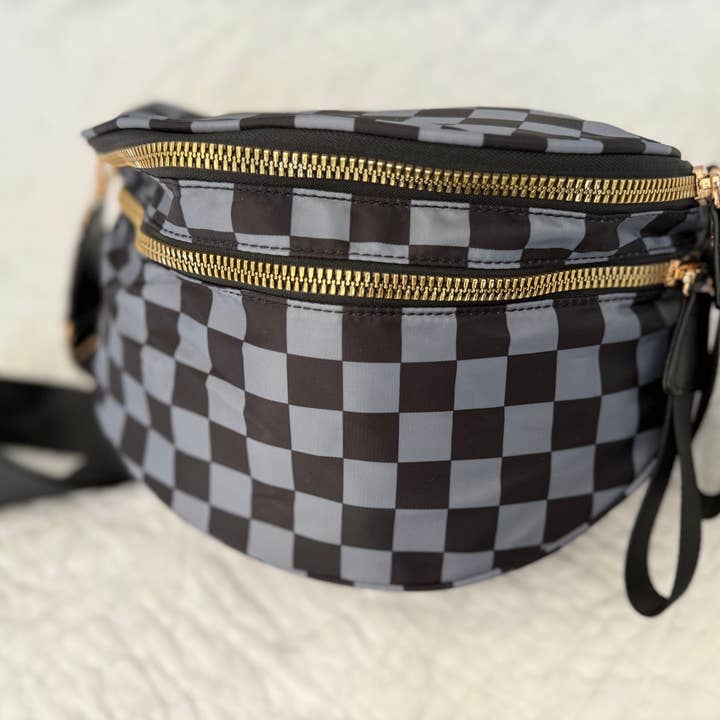 The Classy Cloth WS - Wholesale Belt bag – Women’s - Farah Fanny Pack Crossbody - Black & Grey Checkered RTS0
