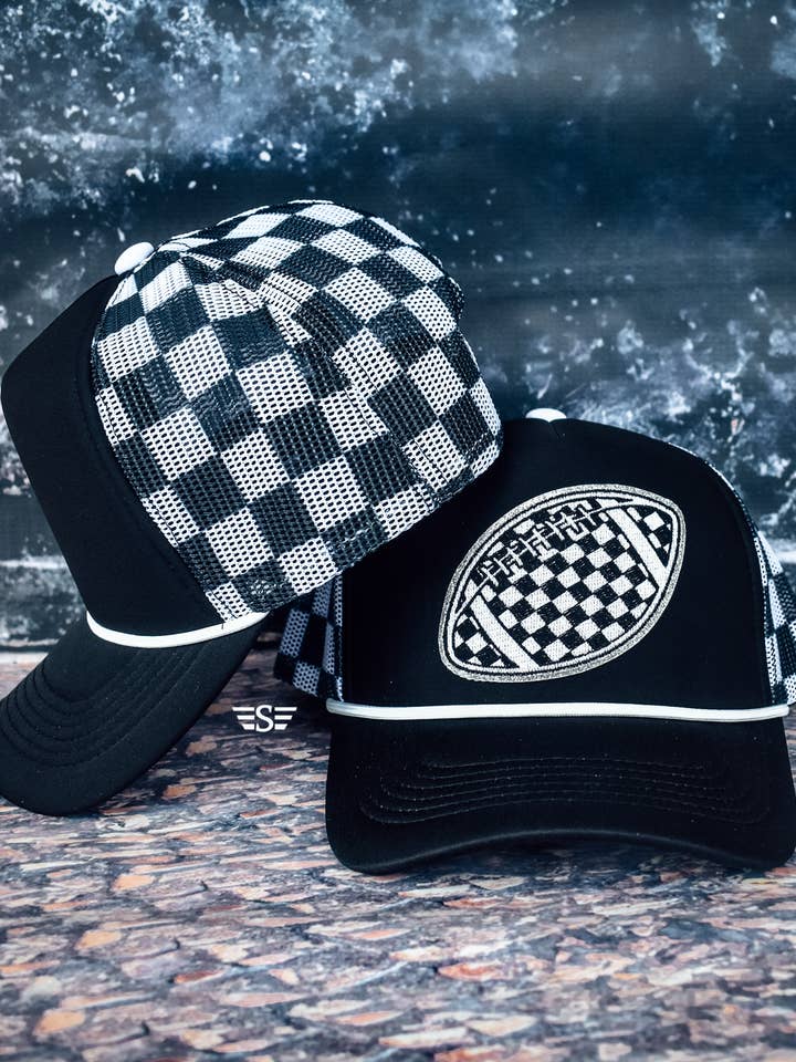 Checkered Football Printed Mesh Trucker Cap for wholesale by Flying S Company