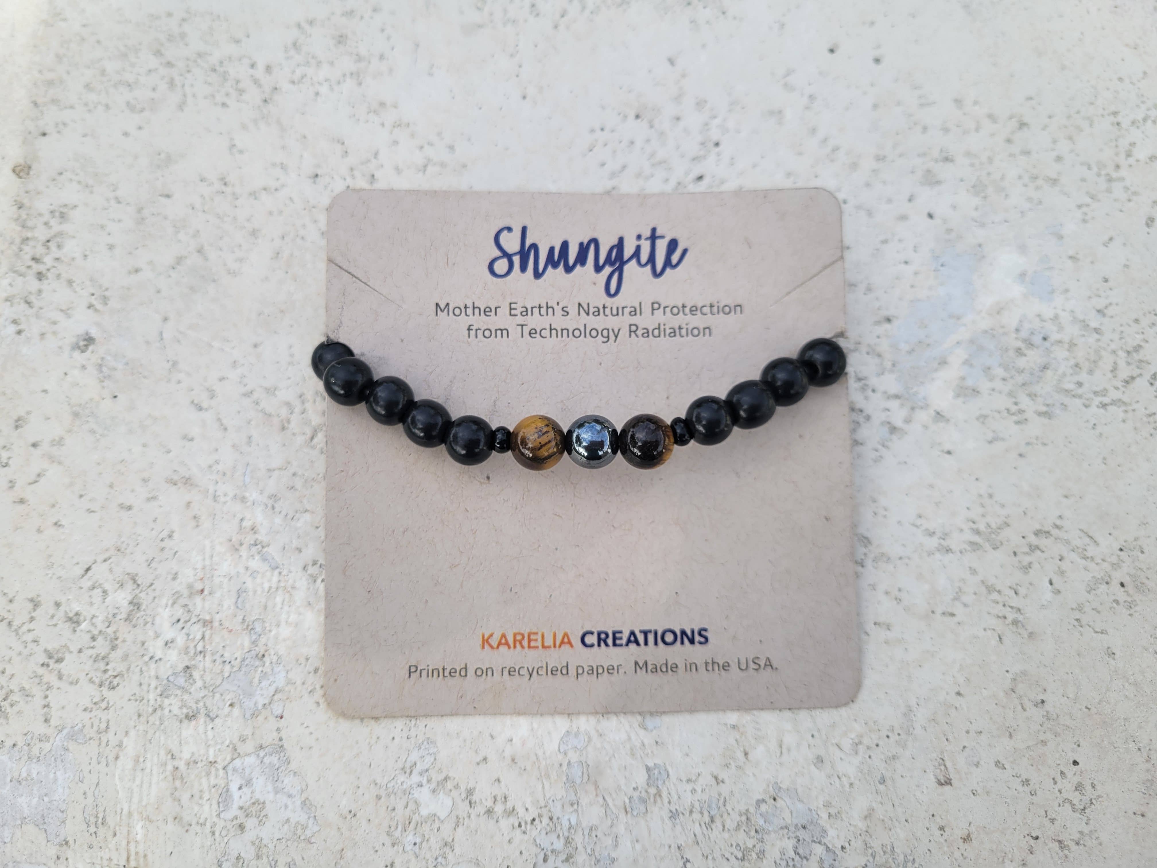 Karelia Creations - Wholesale Beaded Bracelet - Triple Protection Bracelet | 8mm Shungite Hematite TigersEye9