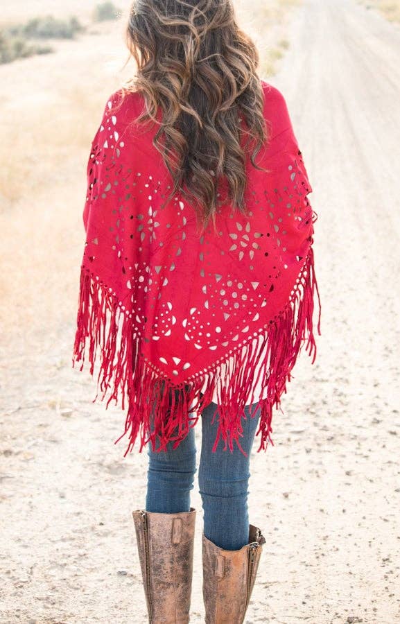 Hipster Row - Wholesale Poncho - Women's - Suede Fringe Poncho0