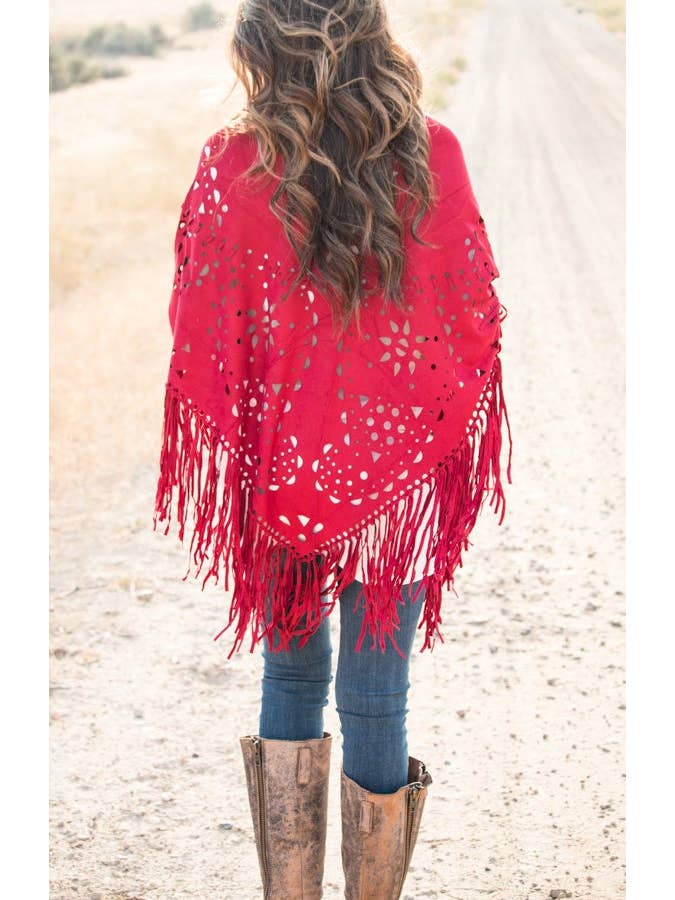 Hipster Row - Wholesale Poncho - Women's - Suede Fringe Poncho