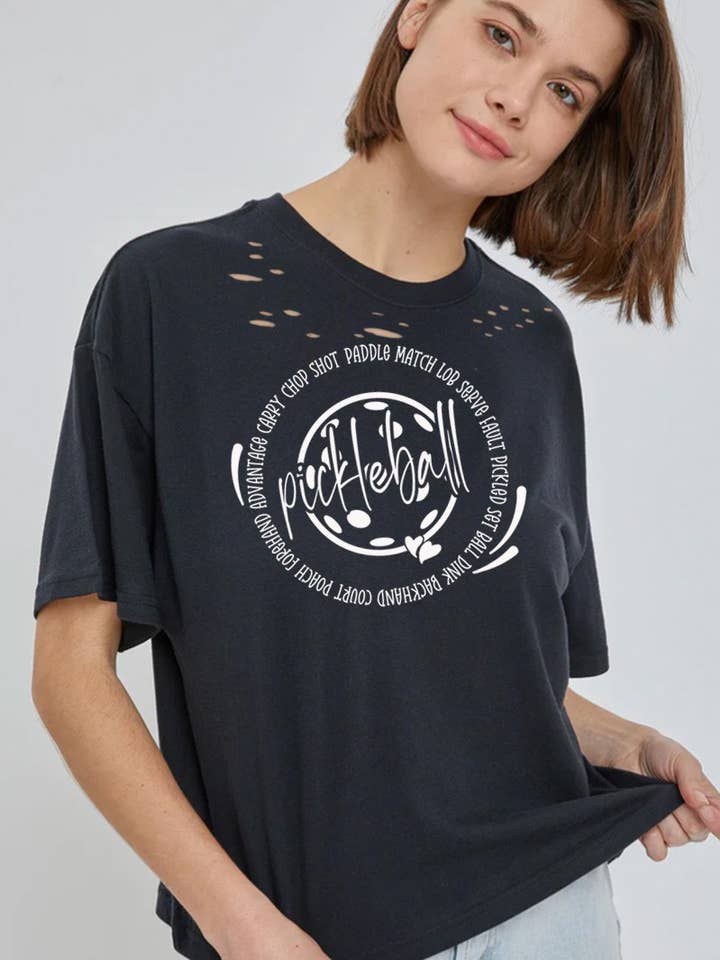 Pickleball Distressed Cut Crop Top for wholesale by DG WORLD