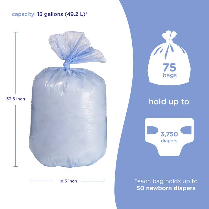 Ubbi - Wholesale Potty Supplies - Kids & Baby - Baby Diaper Pail Plastic Waste Bags, 75 Count1