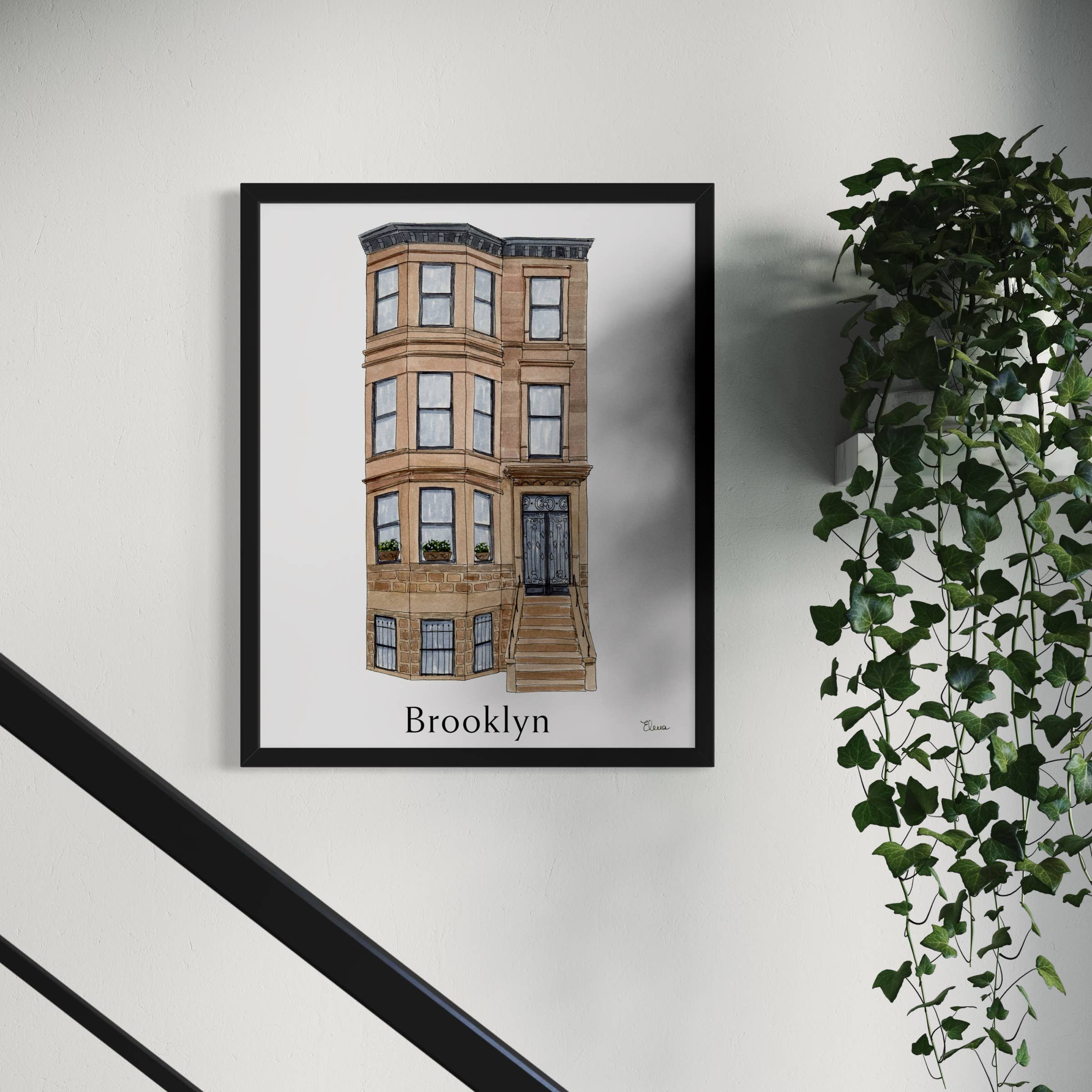Pintalustika - Joyful Urban Illustrations - Wholesale Art Print - Brooklyn Stoop Art Print | NYC Brownstone Watercolor1
