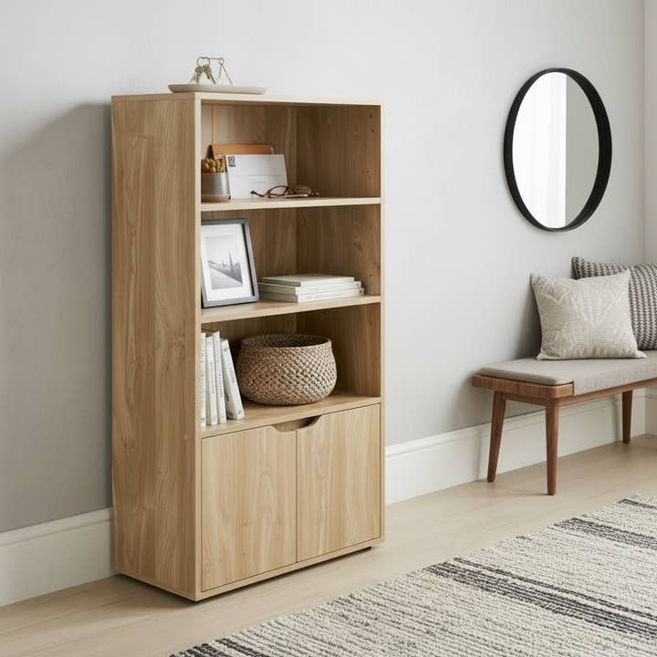 DEENZ – wholesale Bookcase – Open Shelves Bookcase Oak Door Storage Unit Cube 120x58x29Cm1