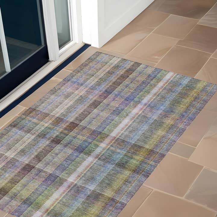 3' X 5' Gray Plaid Non Skid Indoor Outdoor Area Rug for wholesale by HomeRoots