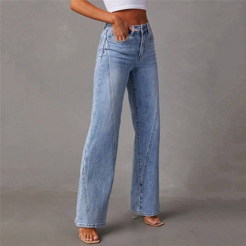 LIGHT BLUE Casual Loose High Waisted Wide Leg Washed Jeans for wholesale on Faire4