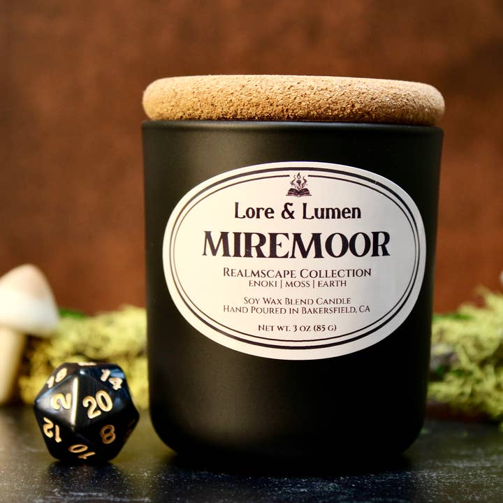 Enoki + Moss + Earth - Matte Black Glass Soy Candle for wholesale by Lore & Lumen