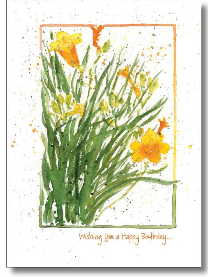 Dagliljer Tillykke med fødselsdagskort for engroshandel hos WORDS & WATERCOLORS BY PEG CONLEY
