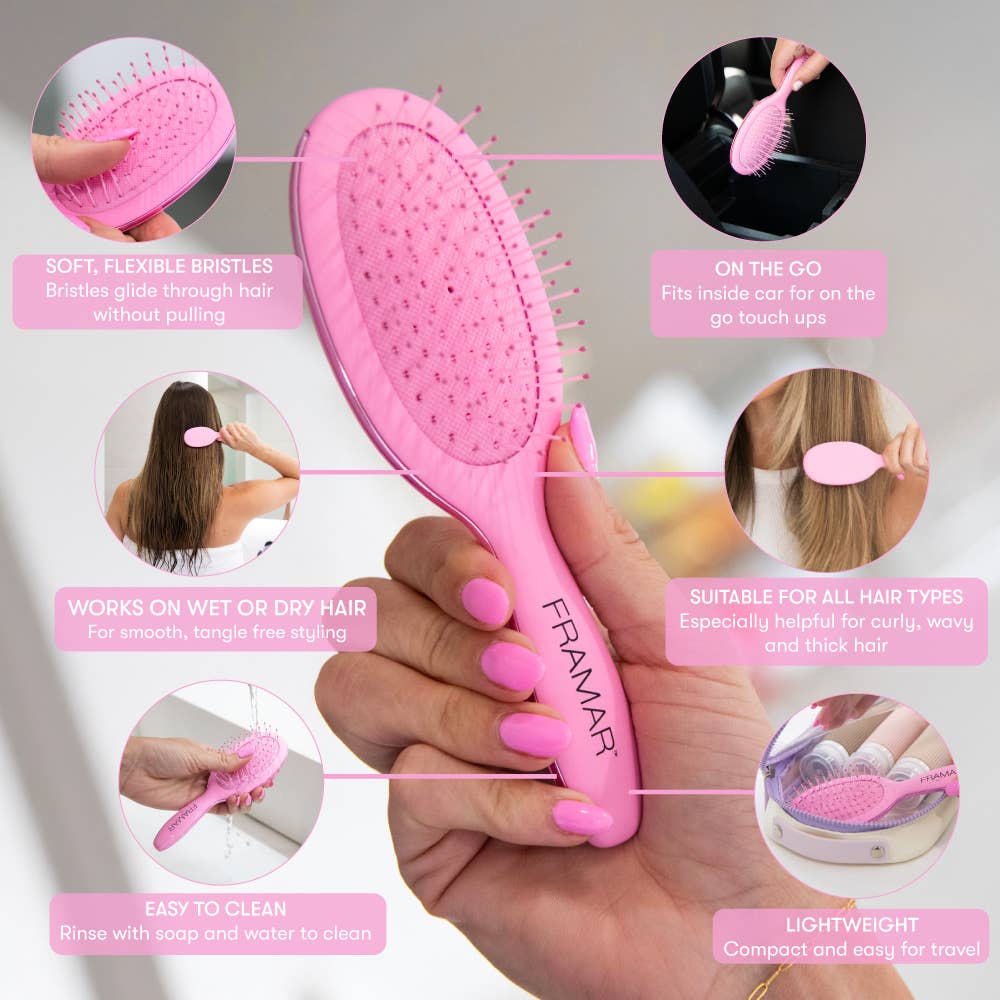 Framar Hair Brushes & Hair Accessories - Wholesale Hair Brush/Comb - FRAMAR Mini Hair Brush, Travel Hair Brush, Pink Mini Brush12