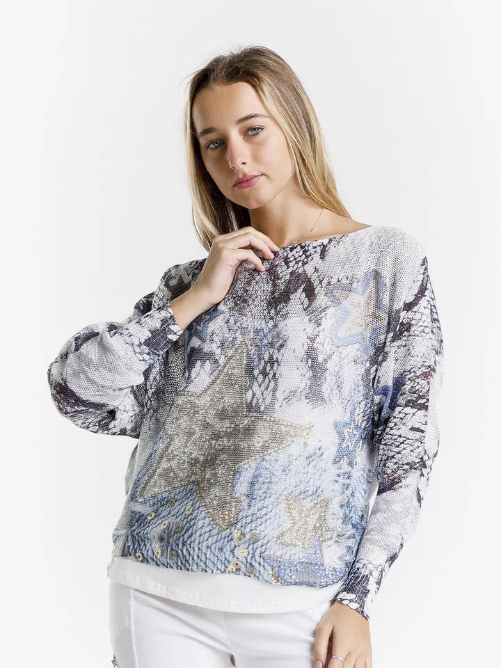 Blue Snake Star Danielle Batwing Open Knit Sweater (BLS424TS) for wholesale on Faire0