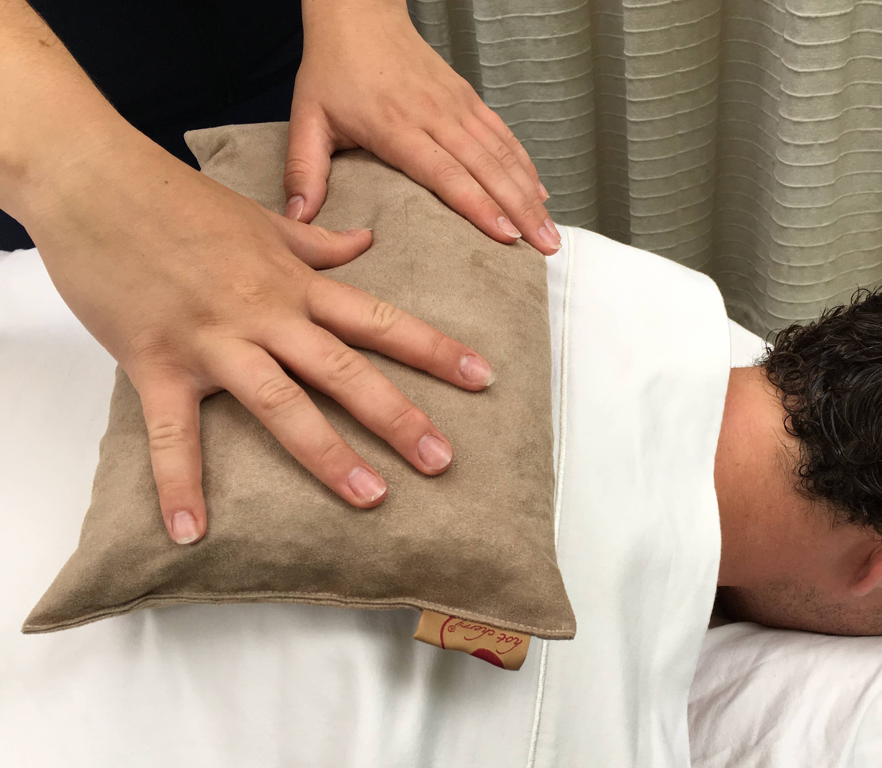 Hot Cherry Pillows - Wholesale Hot/Cold Compress - Large Rectangle Tan Ultra-suede in Pie Box 2