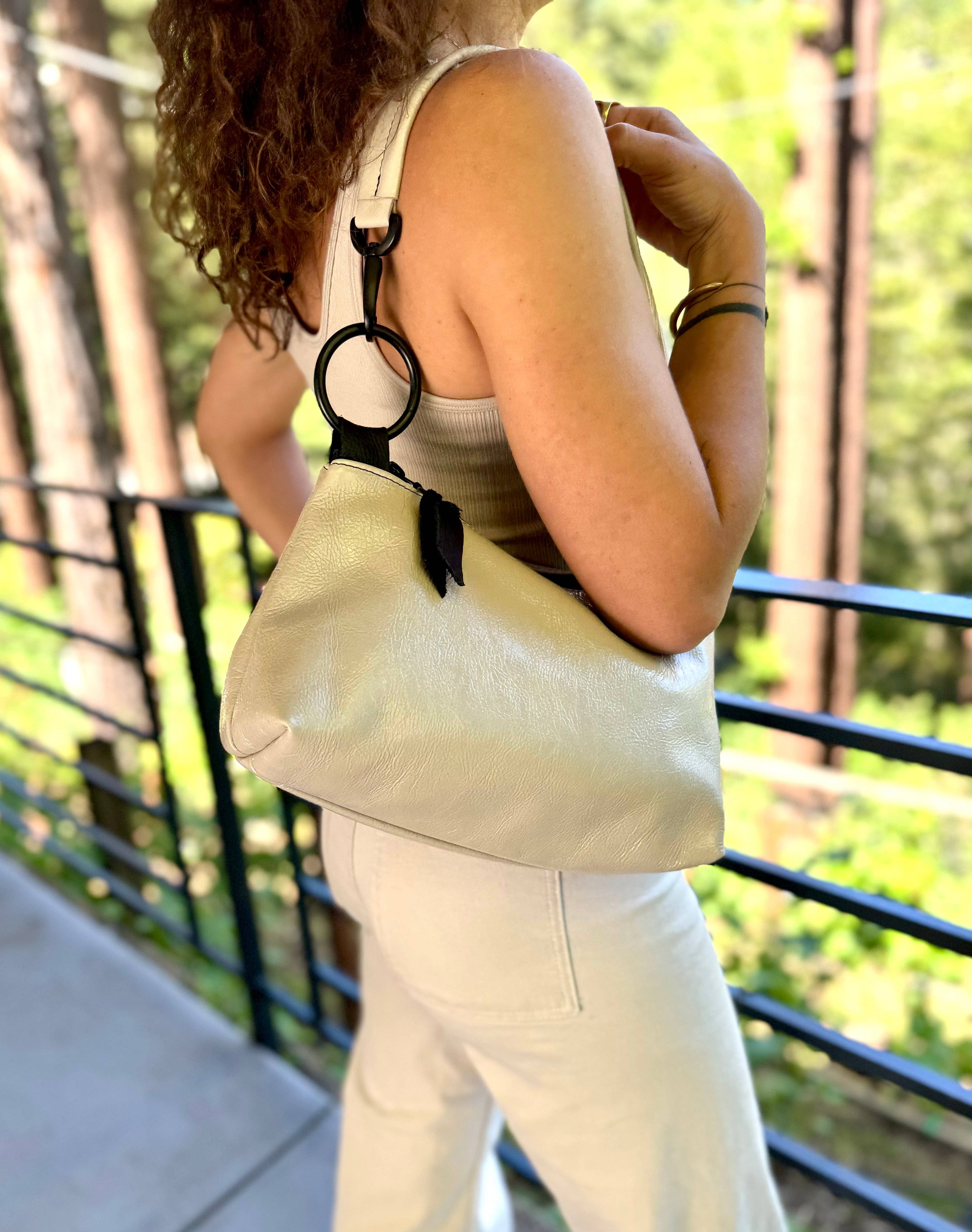 Eggshell crinkle patent leather Lou Lou Shoulder/Crossbody Bag for wholesale on Faire2