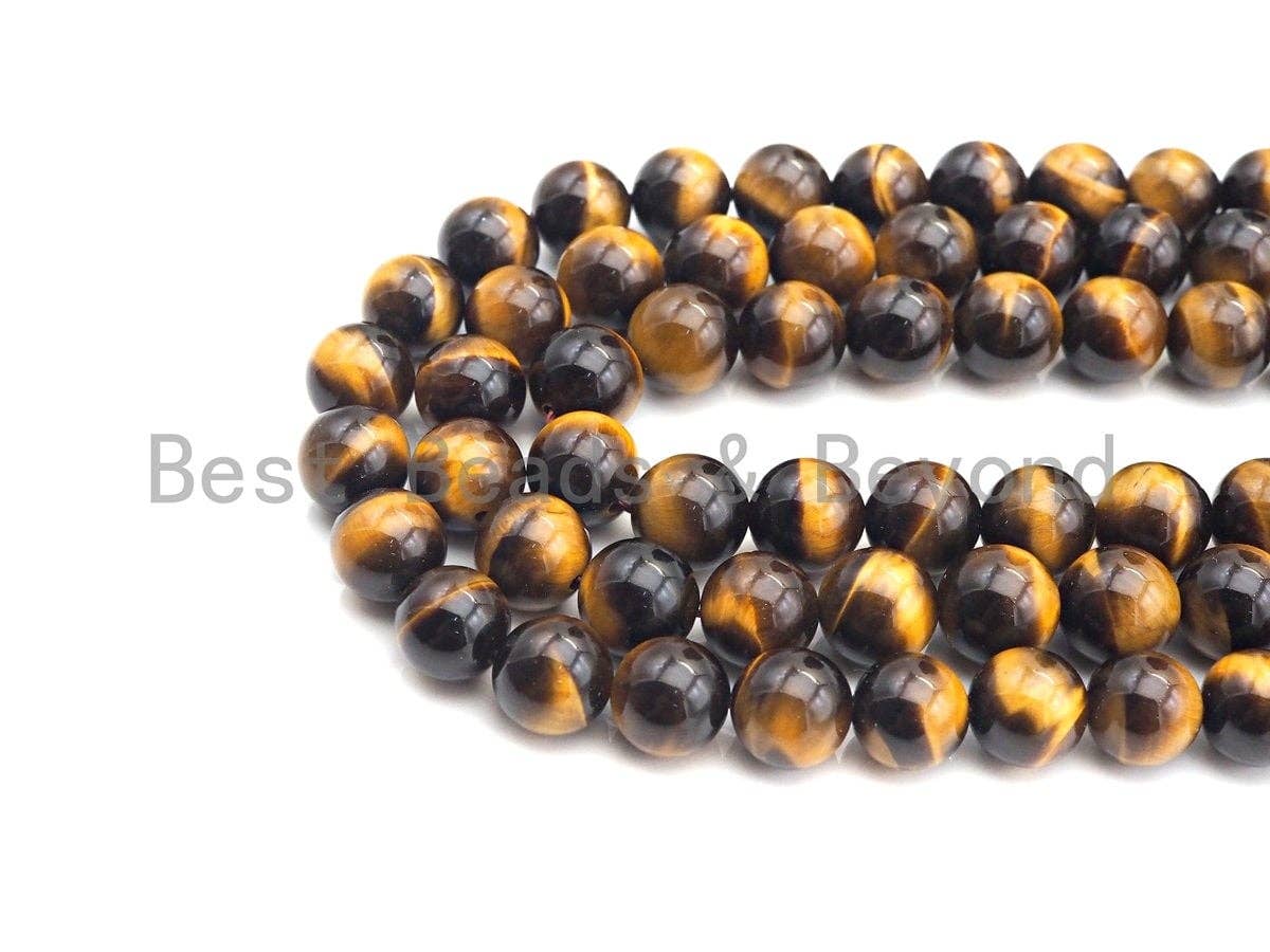 BestBeads&Beyond – Großhandel Perlen – AAA Top Qualität natürliches gelbes Tigerauge, 6 mm/8 mm/10 mm/12 mm/14 mm rundes glattes gelbes Tigerauge, 15,5 „voller Strang, SKU #UA891