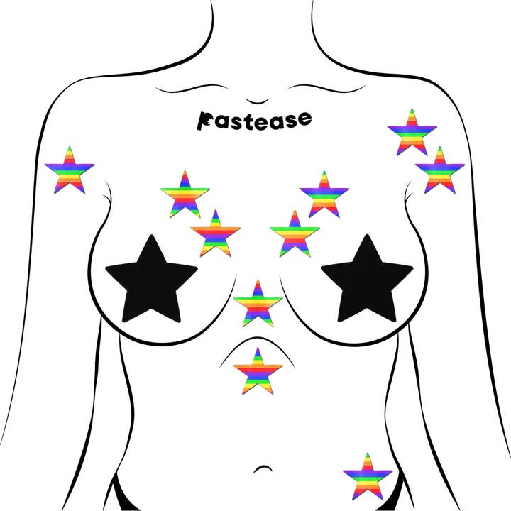 Pastease® – wholesale Bröstvårteklistermärken - Dam – Kroppsminis: 10 Mini Rainbow Stars Bröstvårta & Kroppspasties