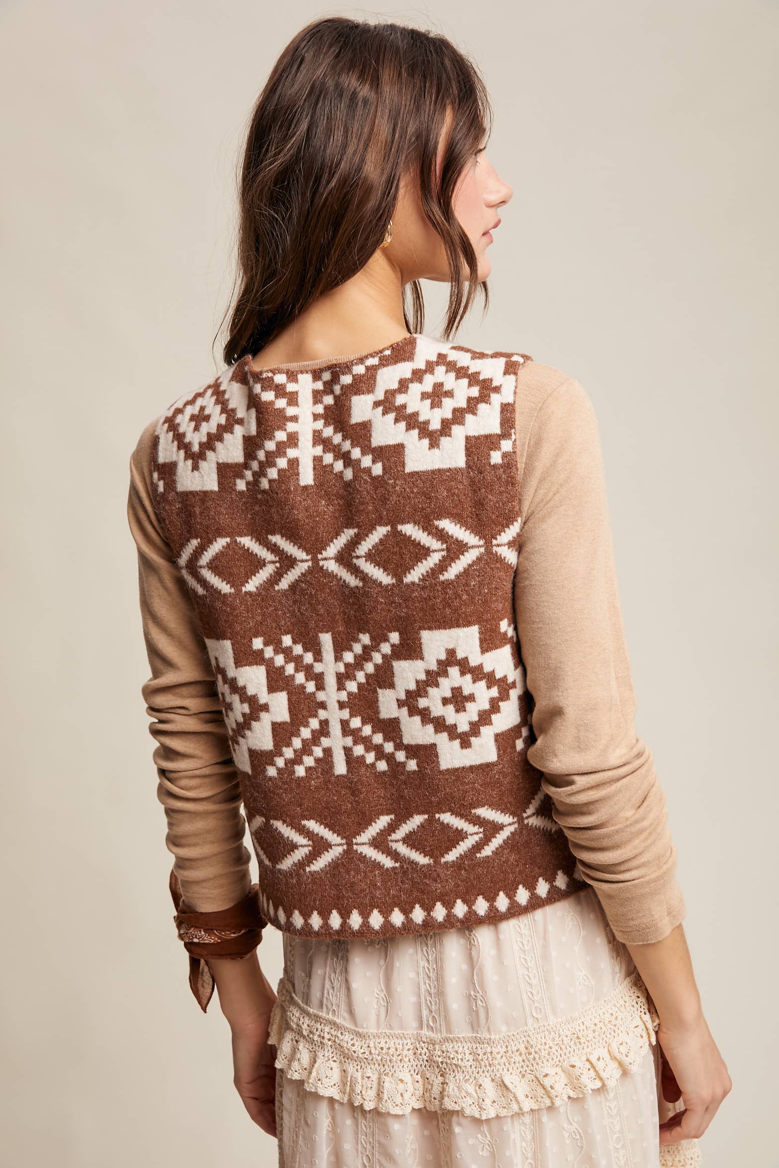 Listicle - Wholesale Sweater Vest - Women's - Southwestern Button-Up Vest LSW097730