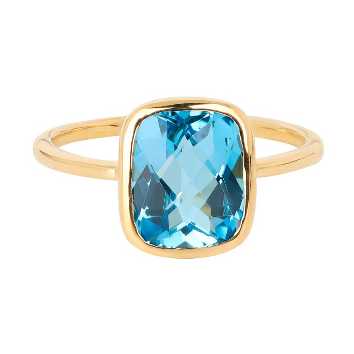 Anello in argento 925 placcato oro con abbraccio azzurro e topazio blu di Londra per la vendita all'ingrosso da parte di Tiramisu