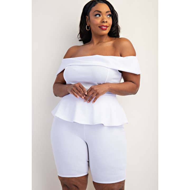 PLUS SIZE OFF THE SHOULDER TOP AND SHORTS SET for wholesale by The Curve LA