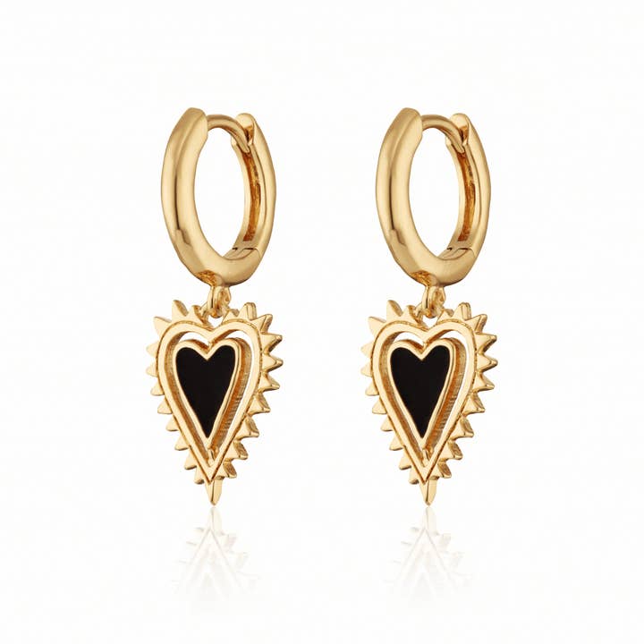 Aros de Aro con Encanto de Corazón Negro para venta al por mayor de Scream Pretty - Sustainable Jewellery