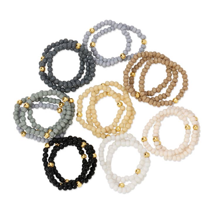 Splendid Iris - Wholesale Multi-Finger Ring - Set/24 Asst 2Mm Stretch Seed Bead Rings