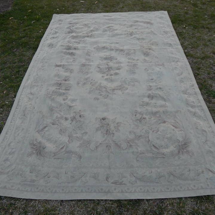 Vintage Pillows Store – Engroshandel Løst tæppe – Vintage Aubusson Style Kinesisk Tæppe - Uld Dekorative Tæppe - Indretning af hjemmet