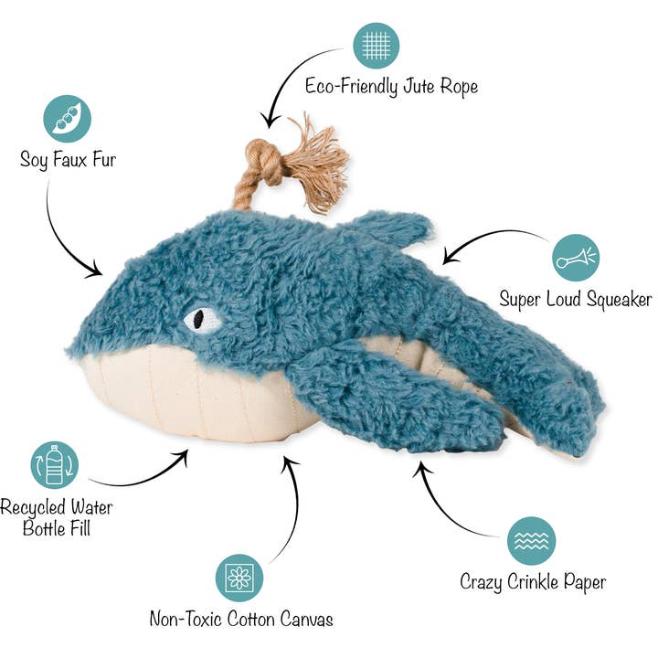 EARTH FRIENDLY DOG TOY OH WHALE for wholesale by Petshop by Fringe Studio