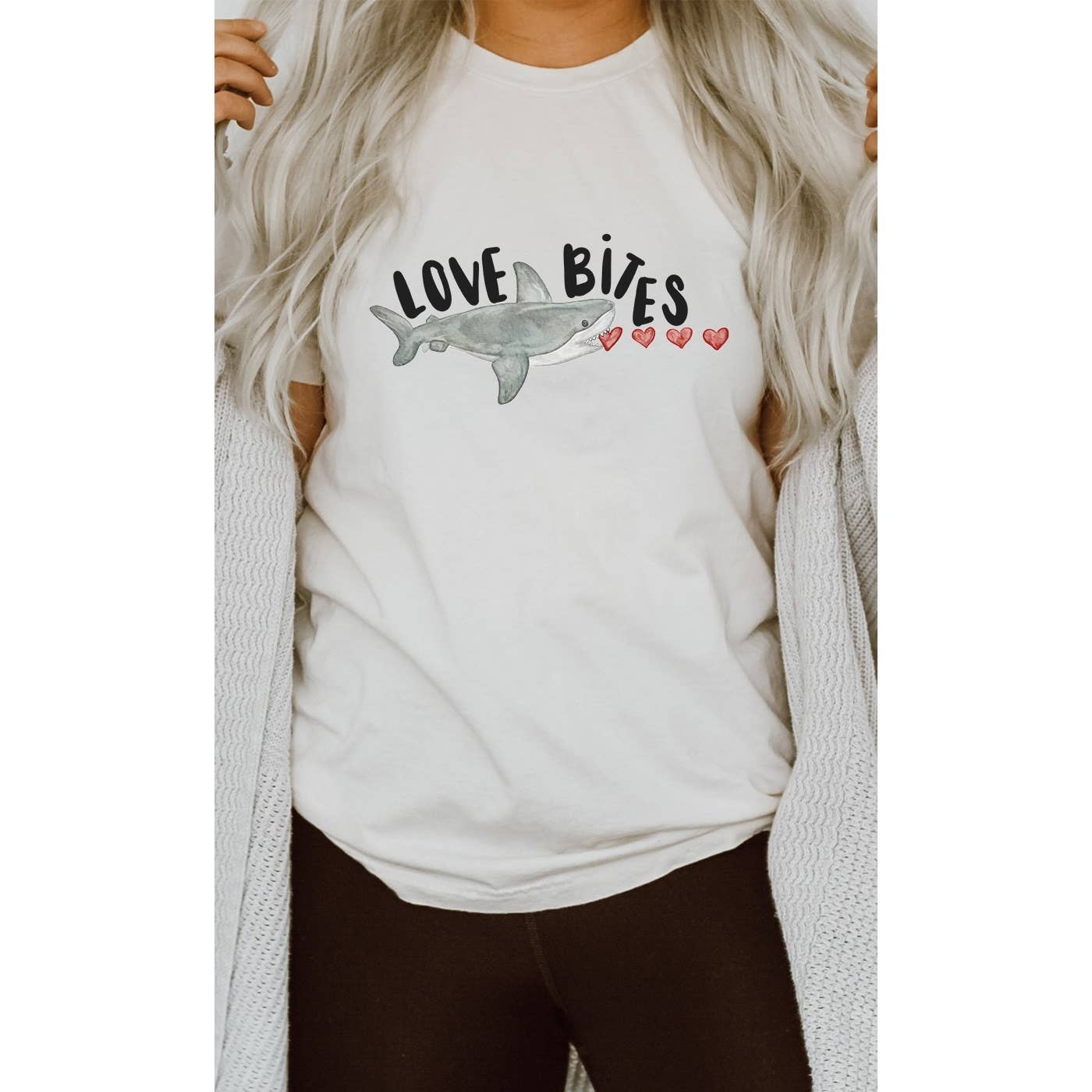 Kissed Apparel – wholesale Screen printed t-shirt – Women′s – Love Bites Heart Eating Shark Graphic Tee5
