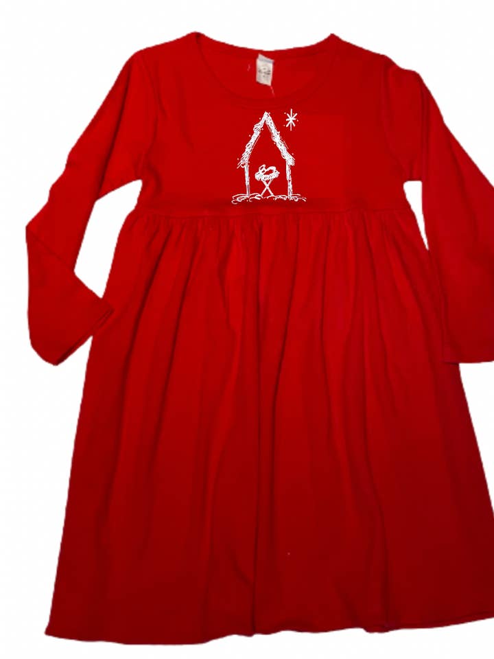 Robe de Noël rouge Nativité pour fille pour la vente par Little Hoot Designs