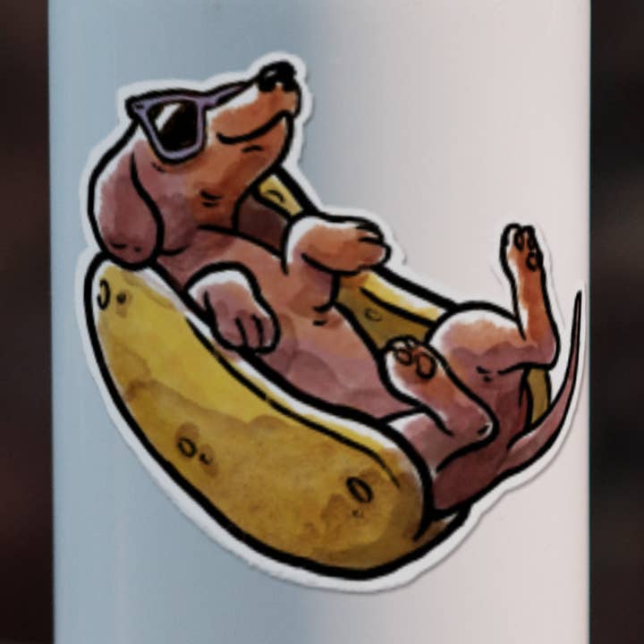 "Hot Dawg" Funny Hotdog Wiener Dog Sticker for wholesale by Aaron Millard Illustration
