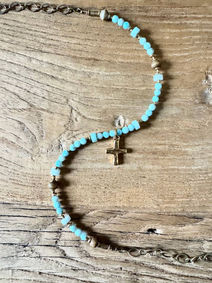 Larimar Cross Necklace for wholesale by Funky Trunk Vintage Designs