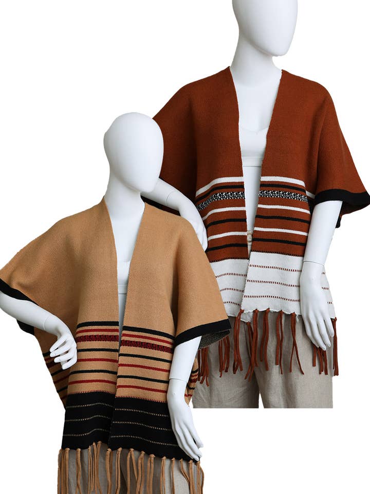 Western Luxe Fringed Ruana for wholesale by Leto Accessories