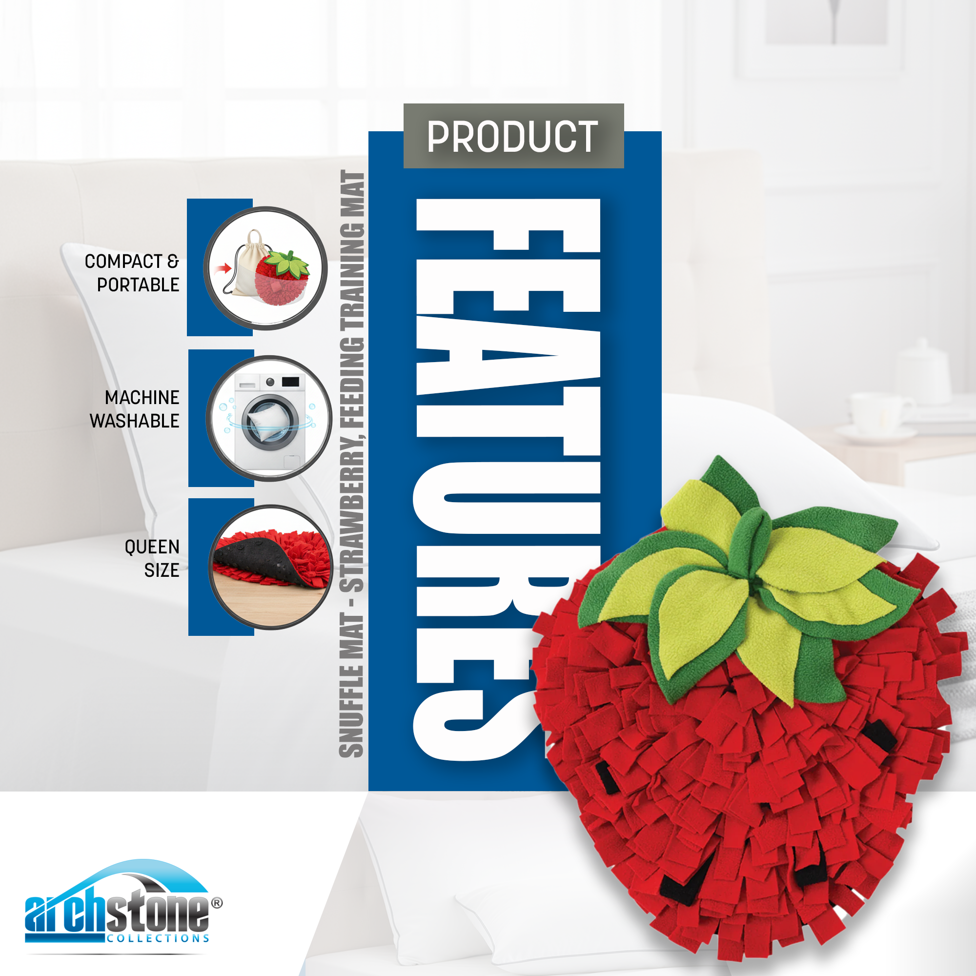 Archstone Collections - Wholesale Pet Food Mat - Dog - Archstone Pet Snuffle Mat - Strawberry, Feeding Training Mat4