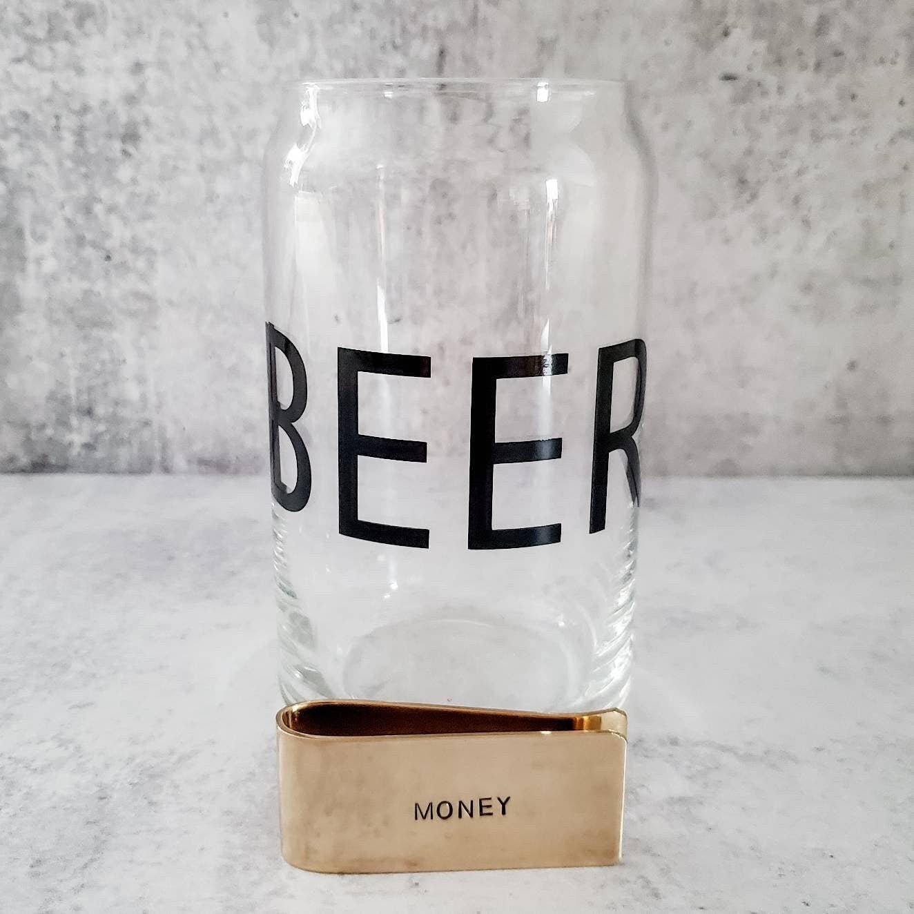 Salt and Sparkle - Wholesale Drinking Glass/Cup - BEER MONEY Glass and Money Clip Gift1