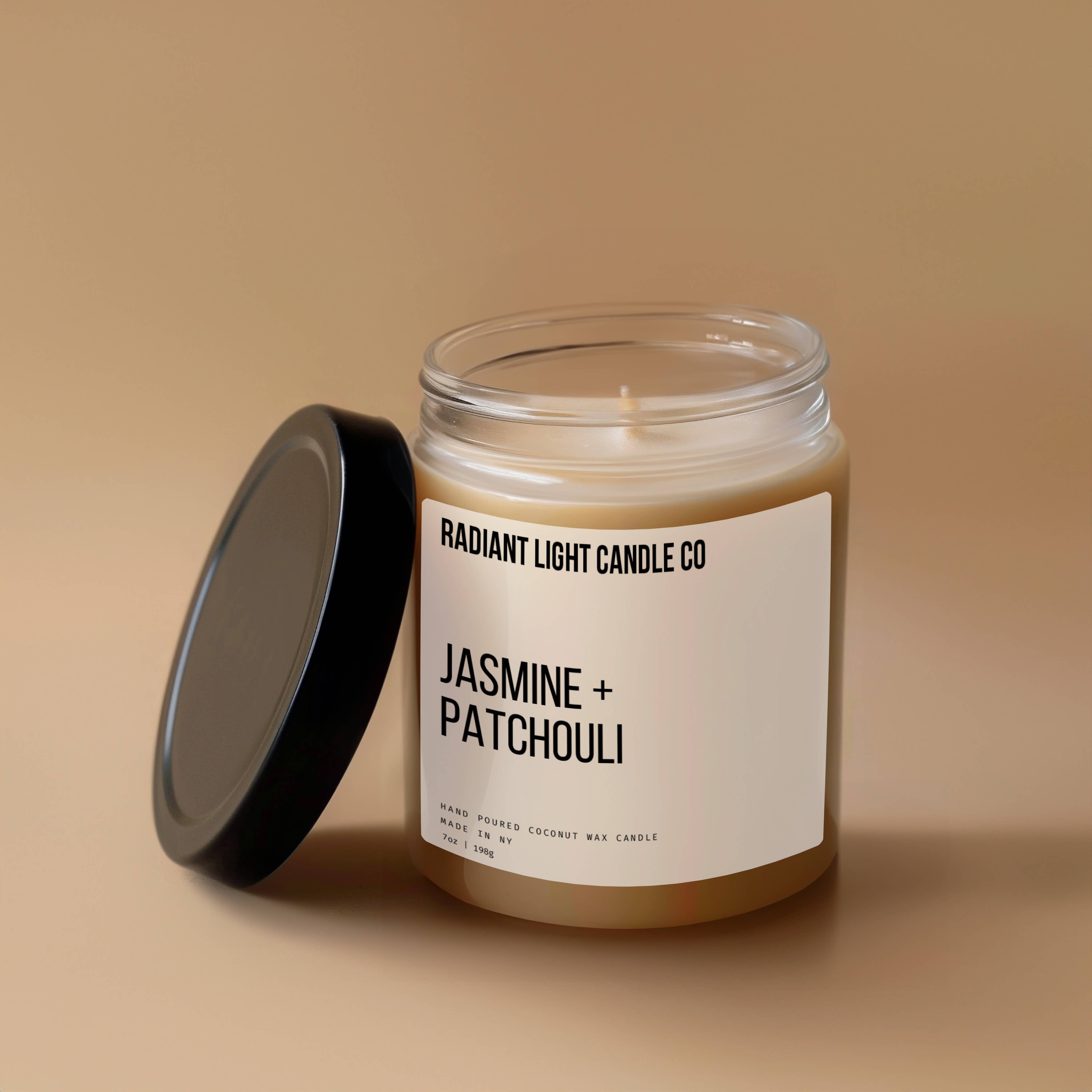 Radiant Light Inc - Wholesale Jar/Filled Candle - Jasmine + Patchouli Scented 7oz Candle
