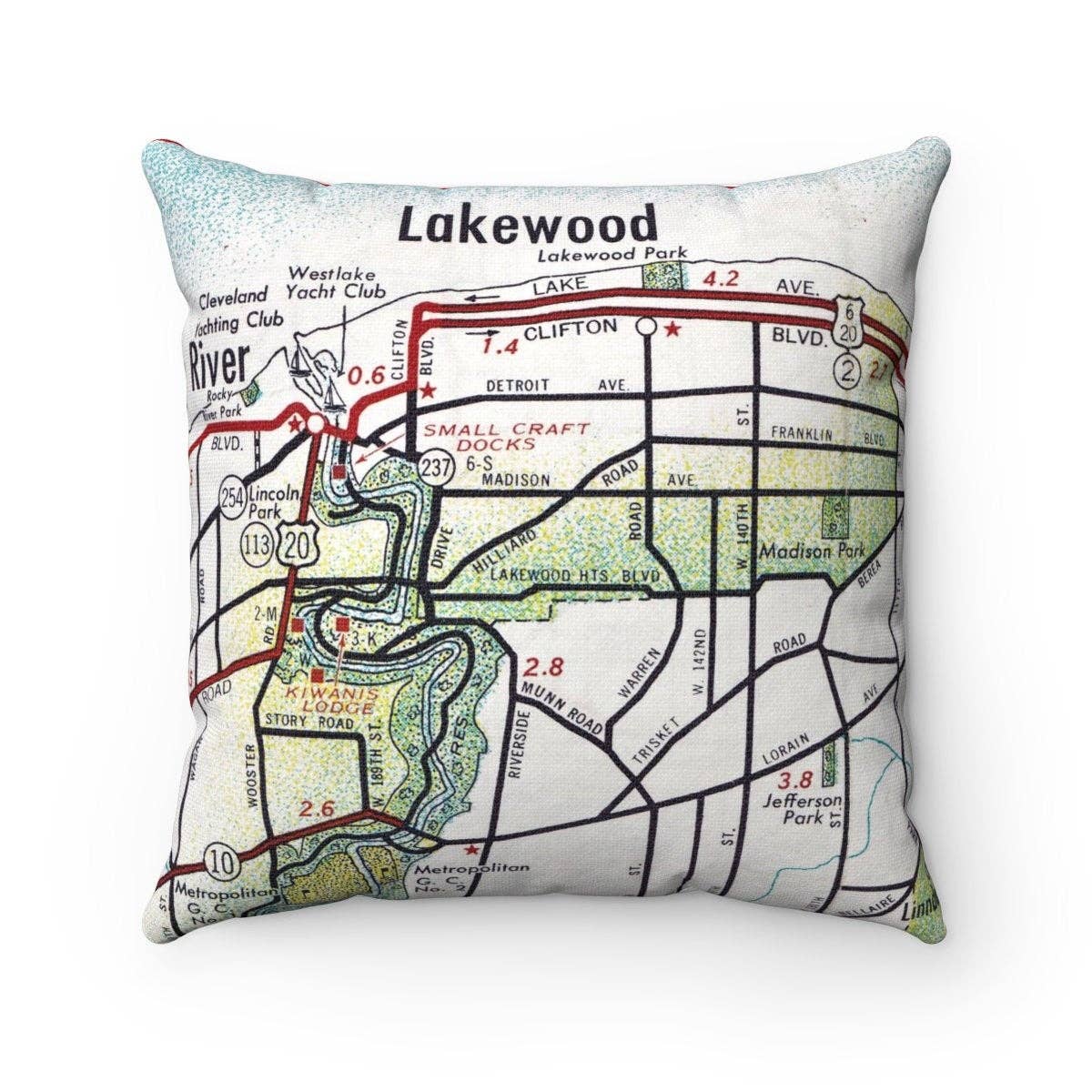 Daisy Mae Designs - Wholesale Throw/Decorative Pillow - Lakewood Ohio Map Pillow – 18" Square Throw Pillow