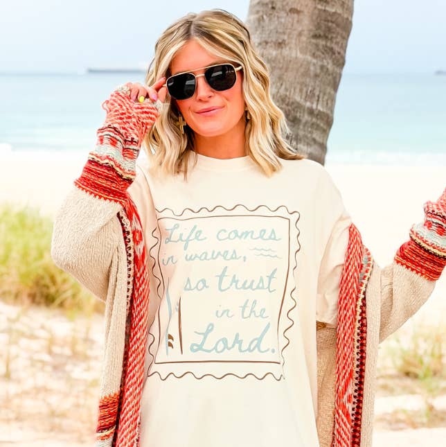 Ivory Life Comes In Waves Tee for wholesale on Faire0