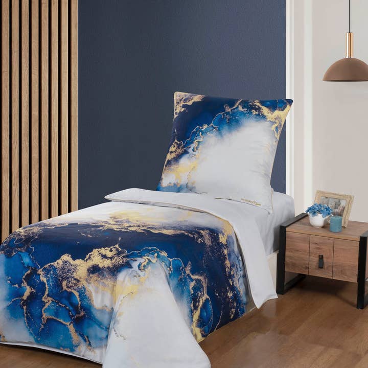 Aymando Home – Engroshandel Sengesæt – Deluxe sengetøjssæt 100% bomuld Mako Satin Marmor Blå