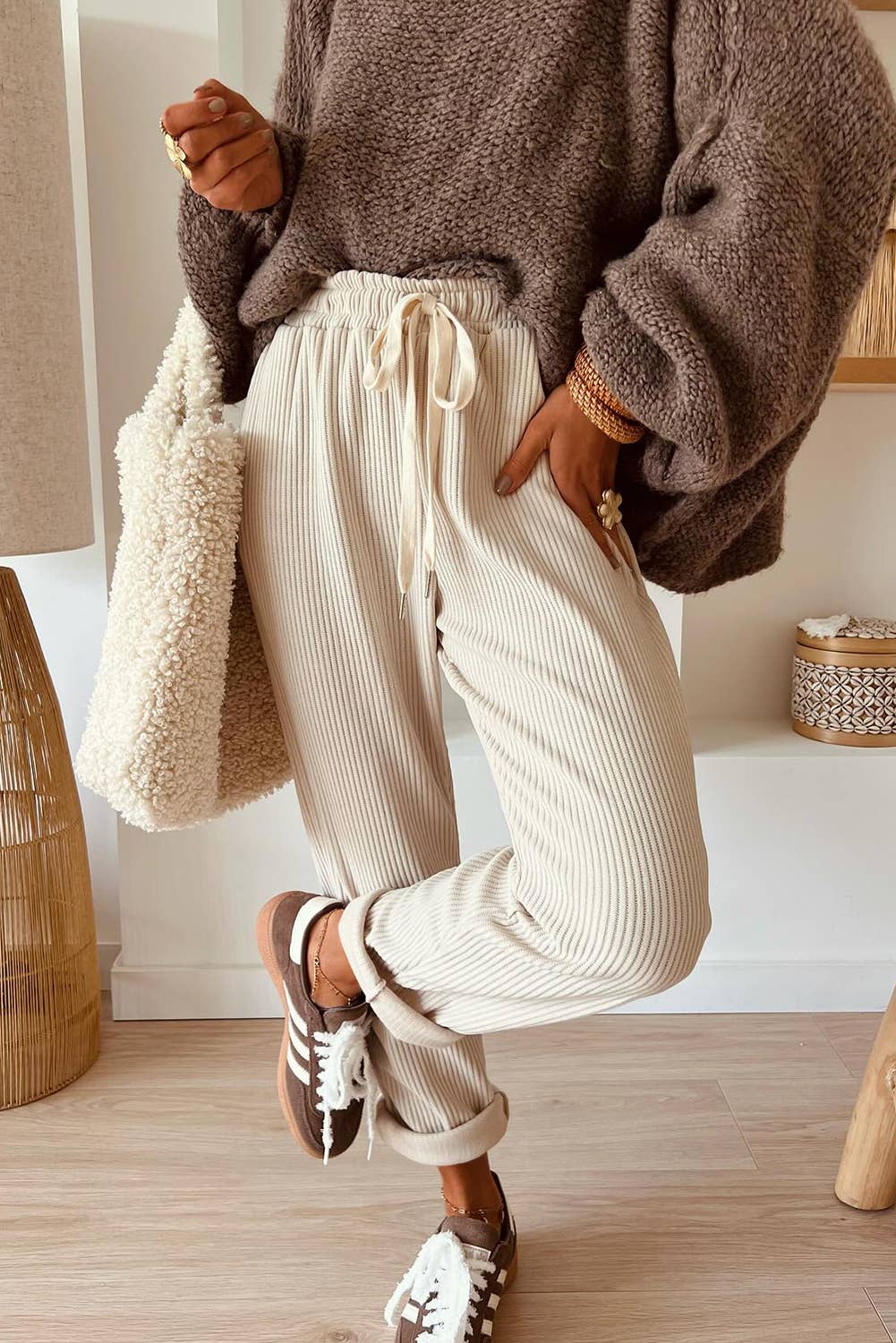 FULL TIME PURCHASE - Wholesale Pants - Women's - Drawstring Elastic Waist Casual Corduroy Pants3