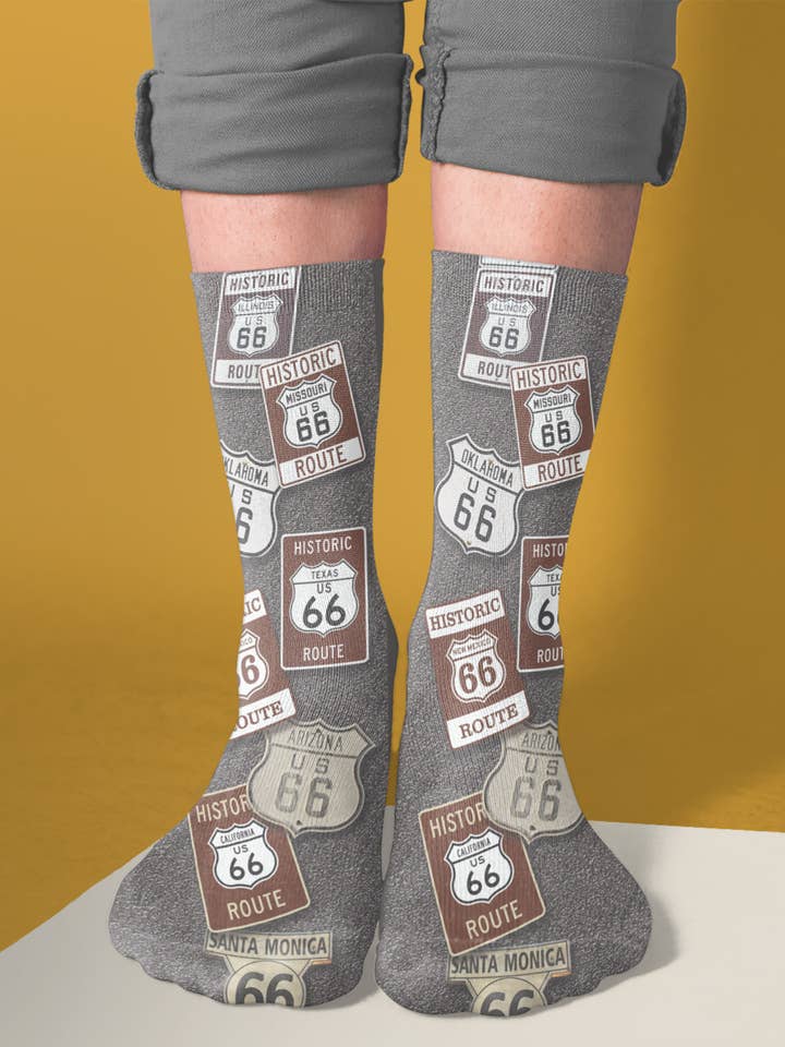 Route 66 Crew Socks, Black for wholesale by Ripped Rags