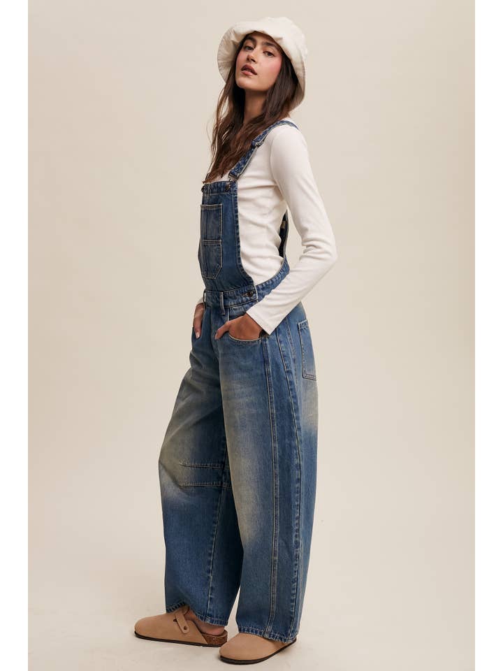 Listicle – Großhandel Overall – Damen – Barrel Jean Latzhose aus Denim mit weitem Bein8