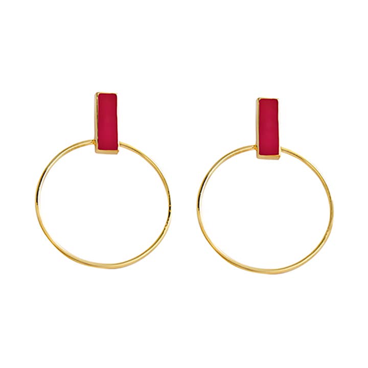 Olathe Gold Plated Fuschia Quartz Earrings for wholesale by TALISMAS BIJOUX