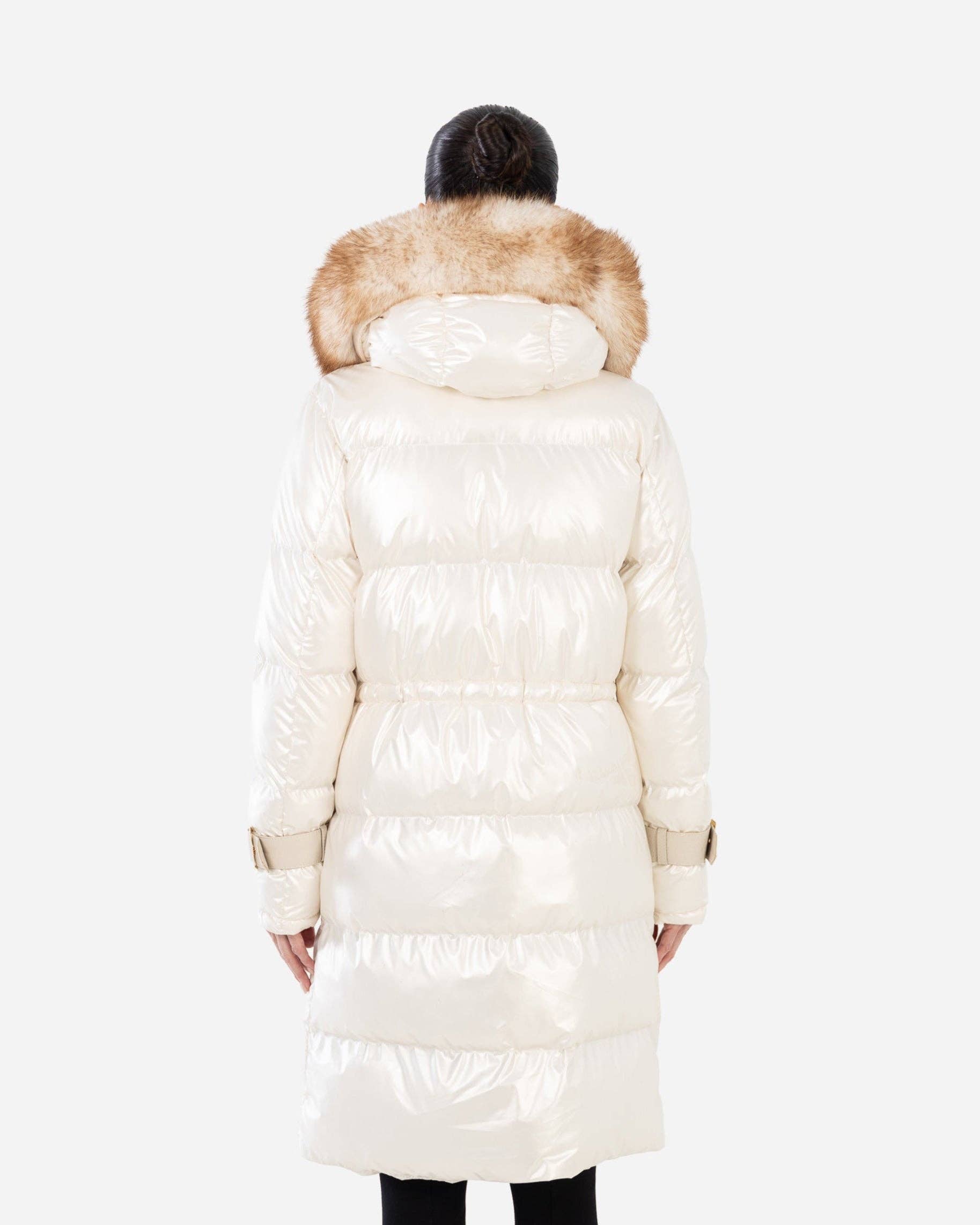 vit ALBA Parka Pufferjacka med avtagbar naturlig pälskrage för wholesale på Faire2