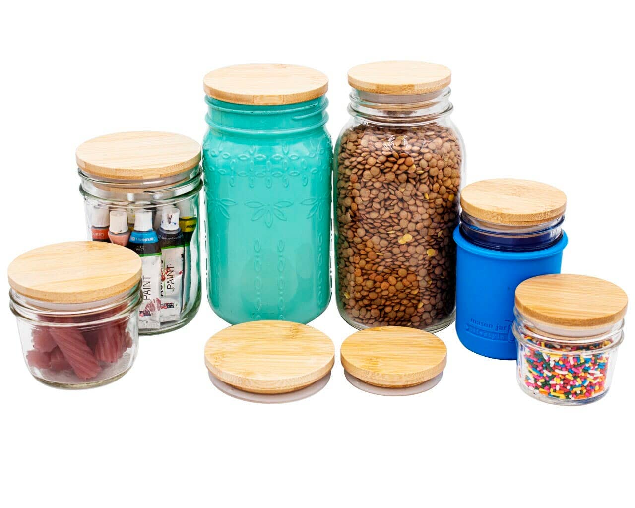 Mason Jar Lifestyle - Vente Boîtes de conservation - Bouchons de rangement en bambou pour bocaux Mason3
