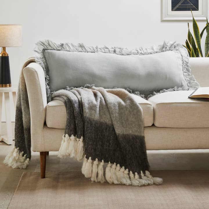 India's Heritage - Wholesale Throw/Decorative Pillow - Shabby Chic Linen Long Ruffle Pillow I 14"x 42" I 3 colors8